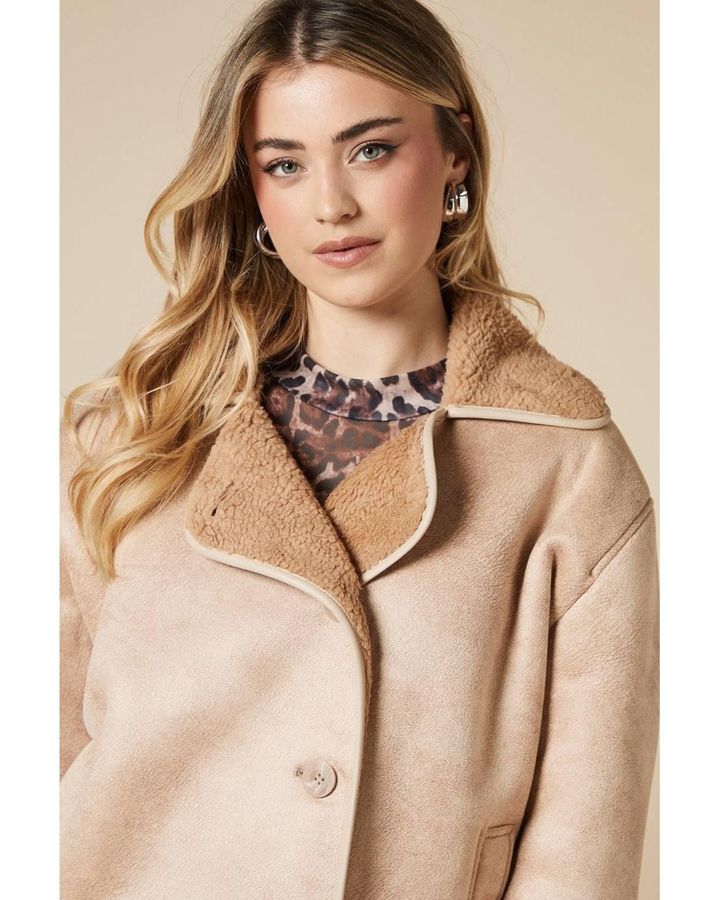 Dorothy Perkins Natural Button Through Borg Aviator Jacket