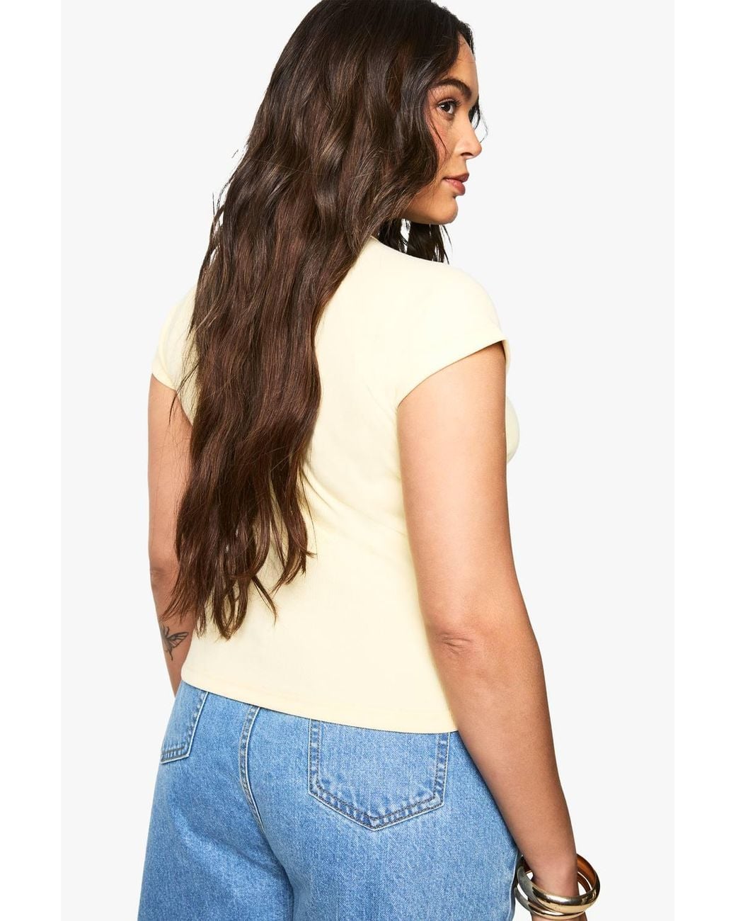 Boohoo Blue Plus Rib Button Through Cap Sleeve Top