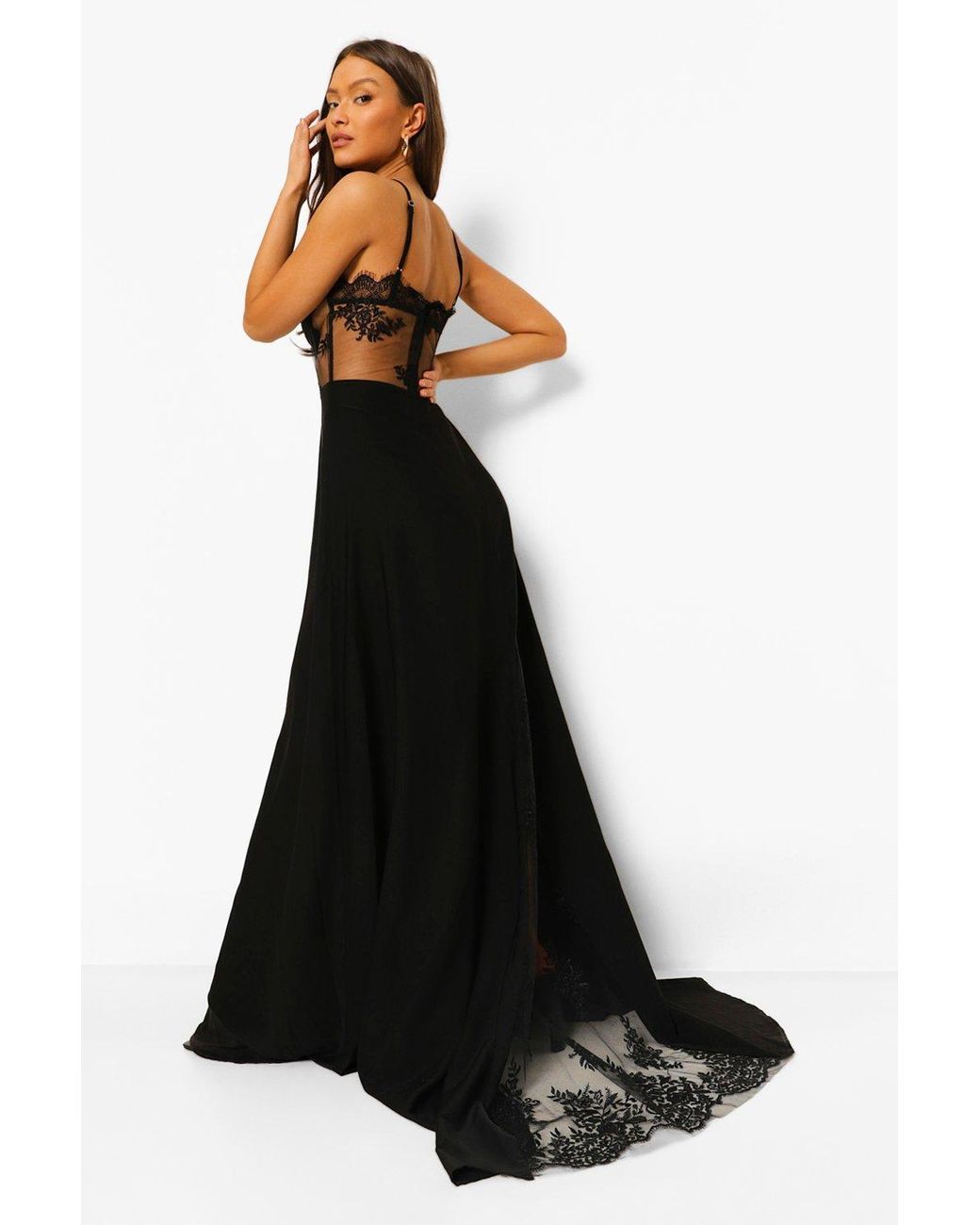 Boohoo Contrast Lace Corset Maxi Dress in Black | Lyst