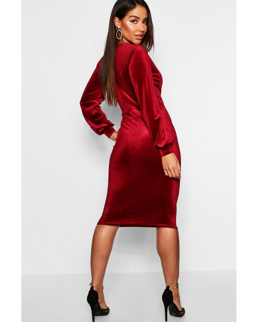 Boohoo Velvet Long Sleeve Bodycon Midi 