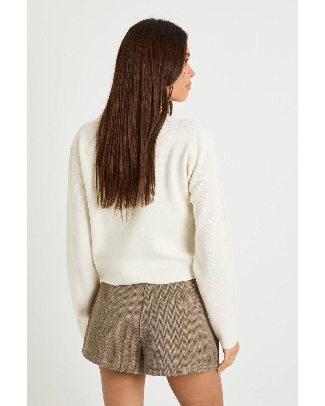 Boohoo Natural Double Button Collared Knitted Cardigan