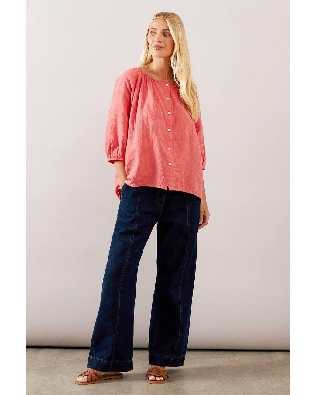 Wallis Petite Textured Button Blouse