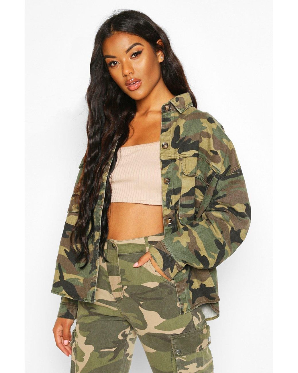 Boohoo Camo Super Oversized Denim Shirt 