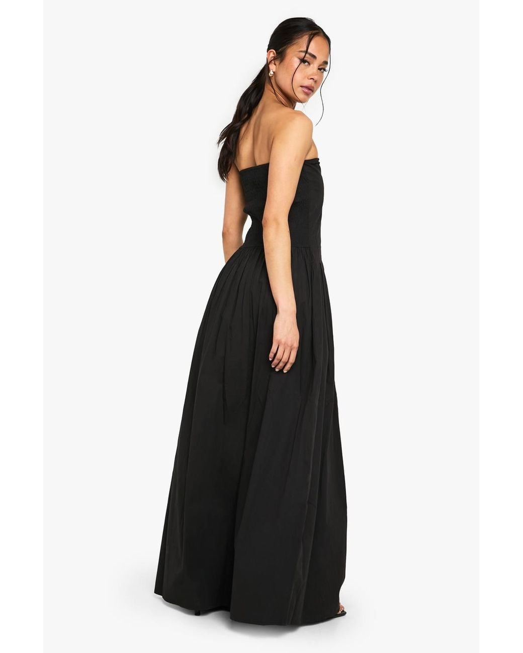 Boohoo Cotton Poplin Bandeau Maxi Dress in Black
