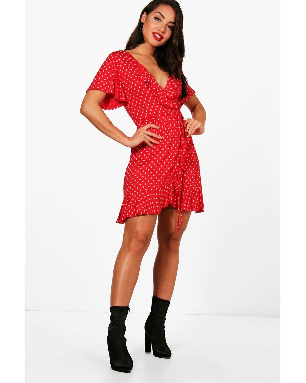 red wrap tea dress