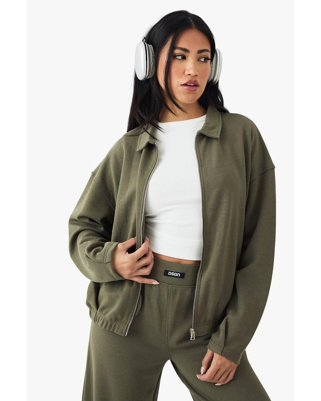 DSGN Studio Green Heavy Weight Interlock Collared Zip Through Sweatshirt