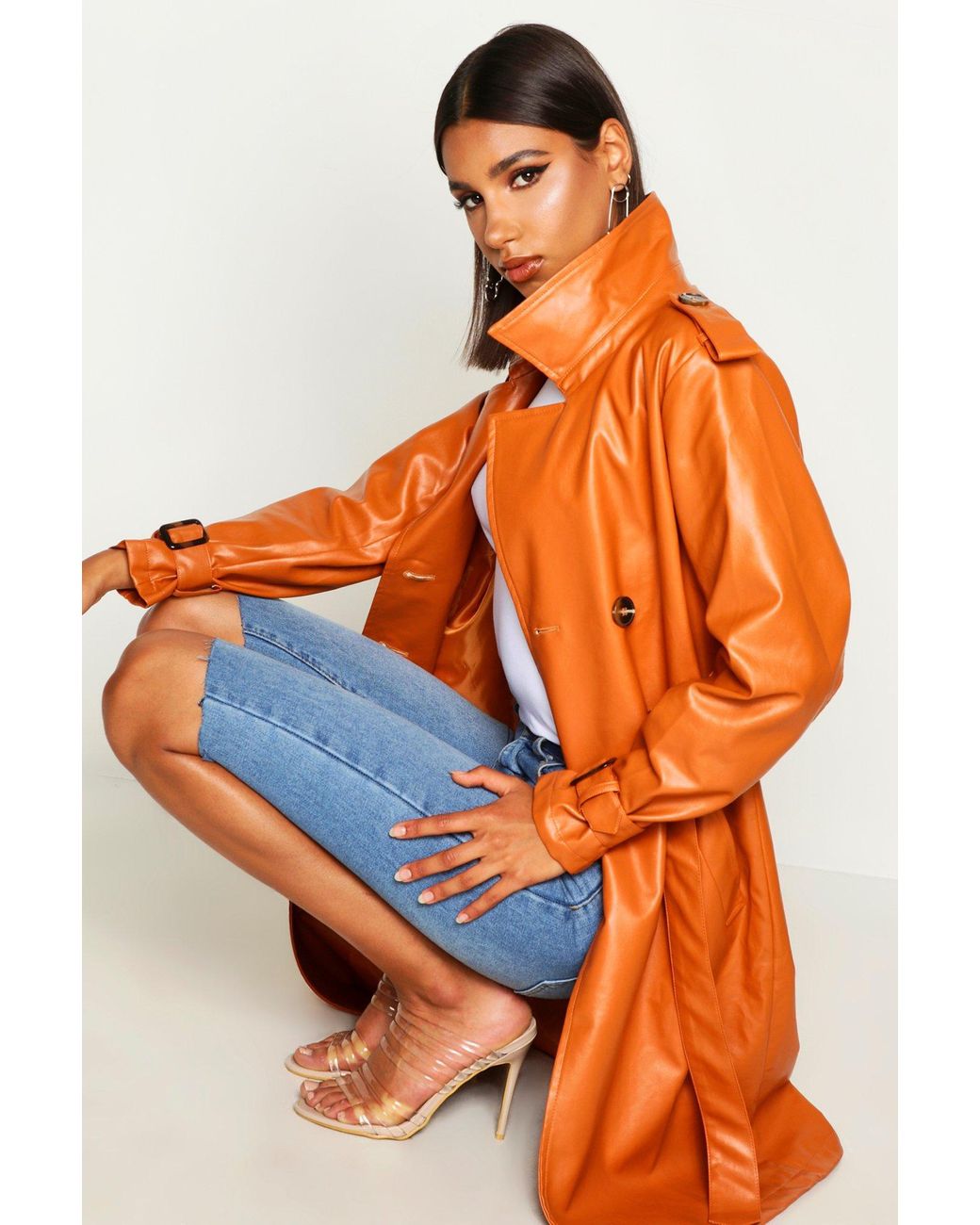 orange leather coat