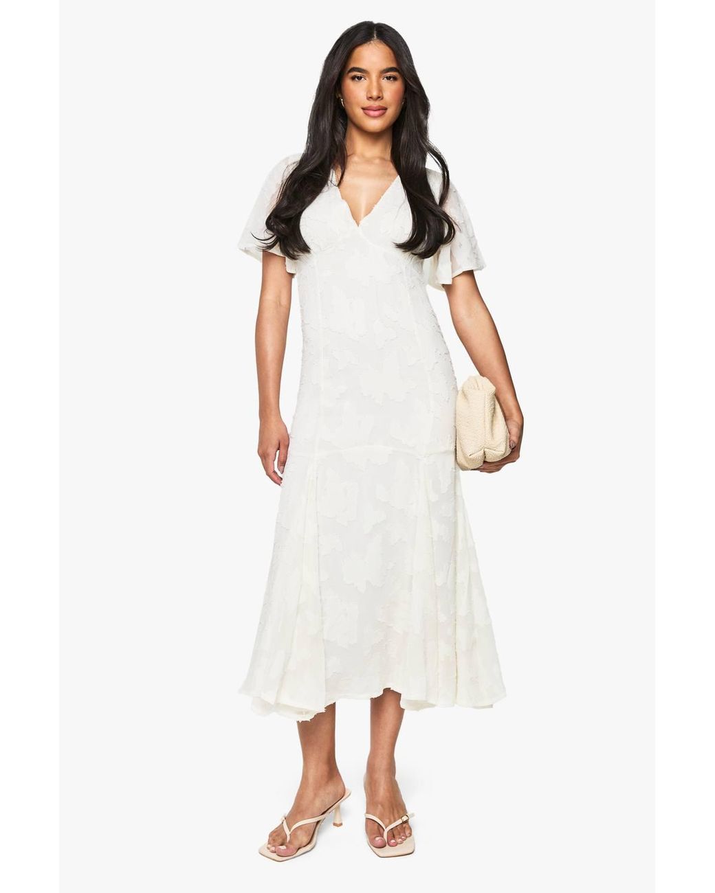 knee length dresses for ladies Robbie Floral Midi Dress in Beige