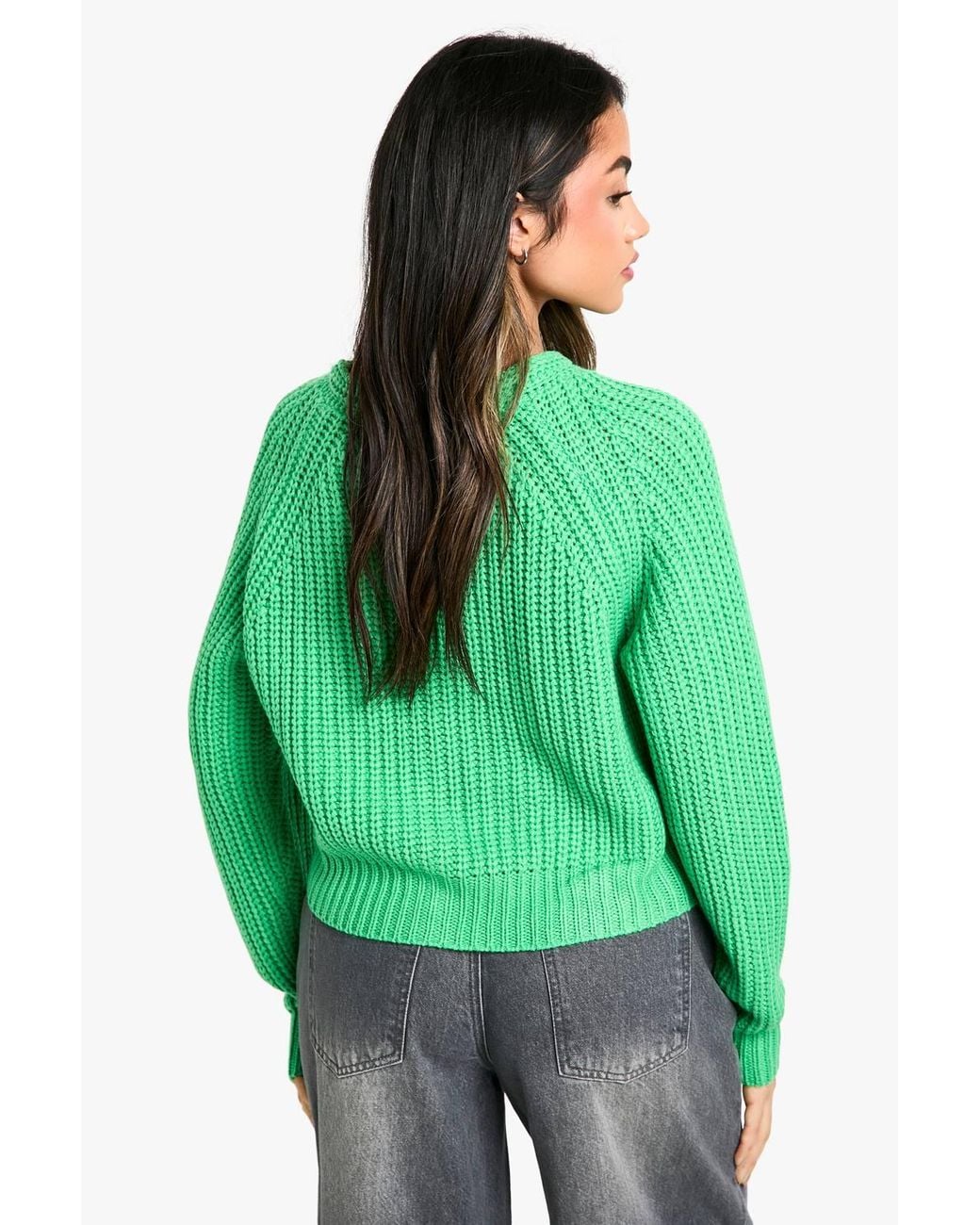 Boohoo Green Knitted Button Through Cardigan
