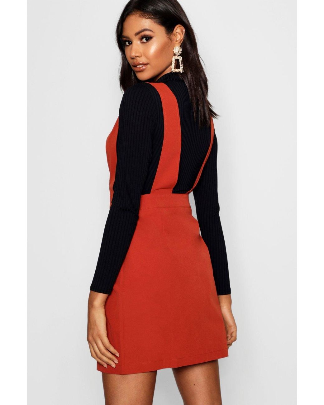 black floral plunge pinafore dress