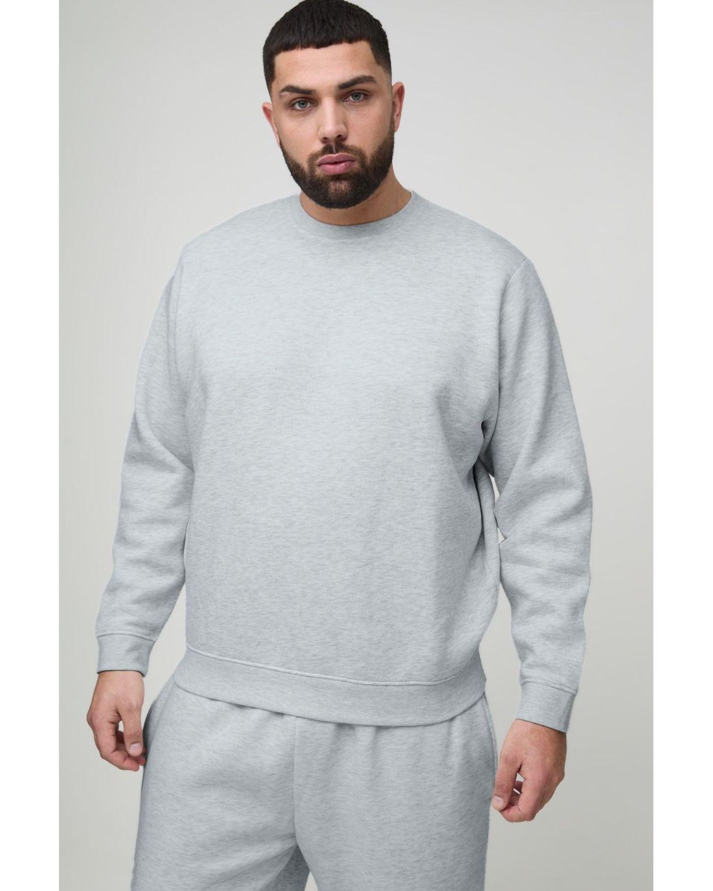 BoohooMAN White Plus Basic Crew Neck Regular Fit Sweatshirt for men