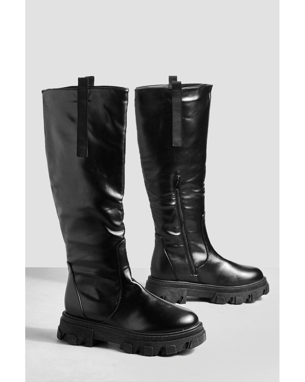 Wide Fit Chunky Knee High Boots in Black | Lyst