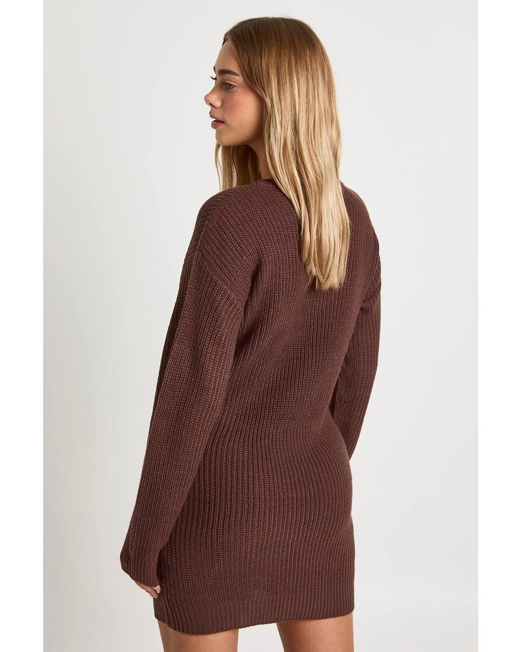 Boohoo Brown Basic Crew Neck Sweater Dress
