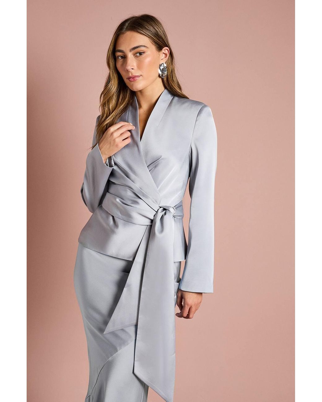 Coast Blue Structured Satin Wrap Jacket