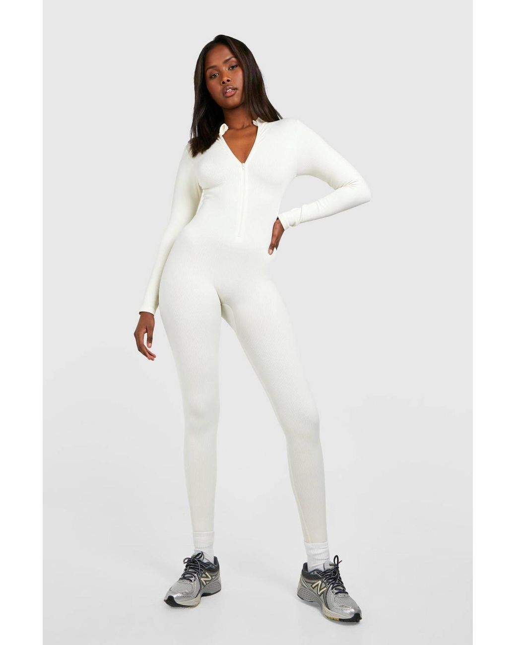 Boohoo White Seamless Zip Up Unitard