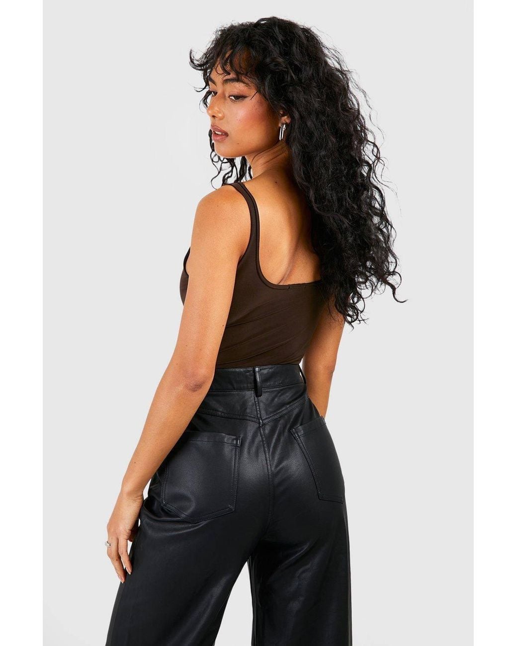 Boohoo Black Square Neck Slinky Double Layer One Piece