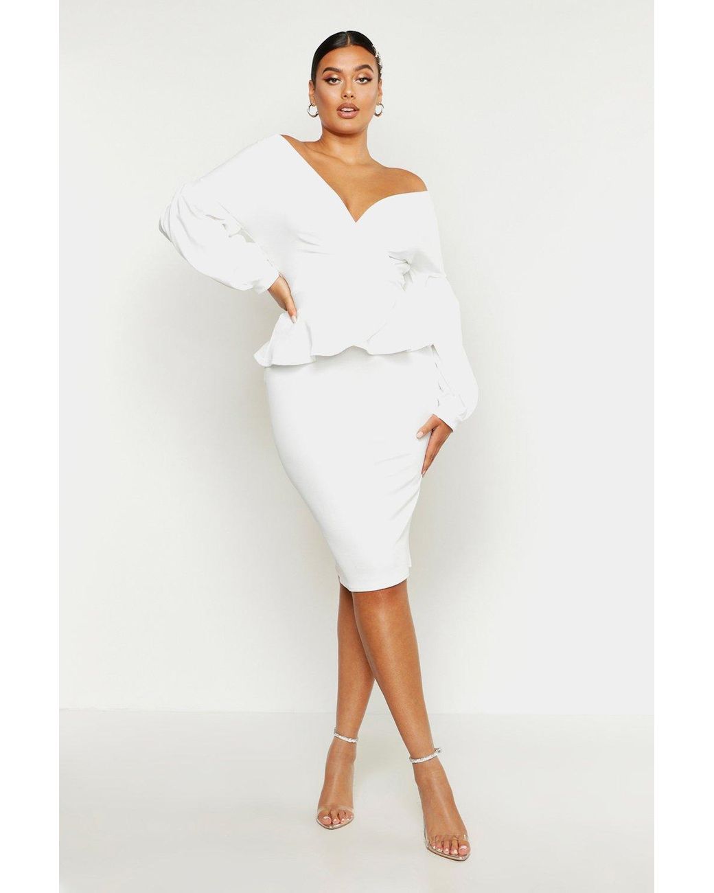 boohoo white off shoulder dress