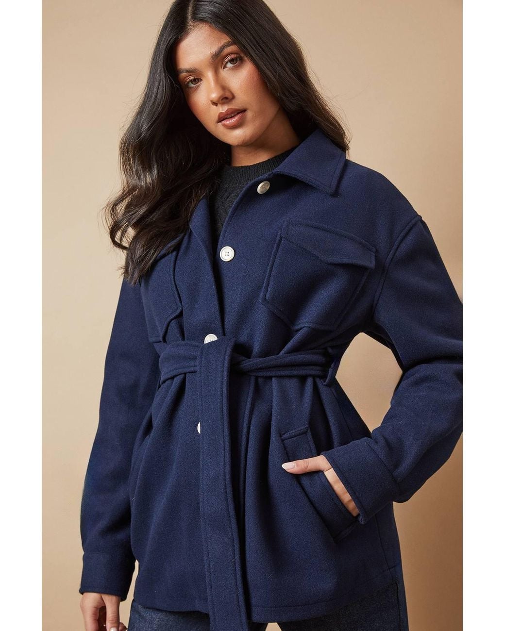 Oasis Blue Belted Button Through Jacket