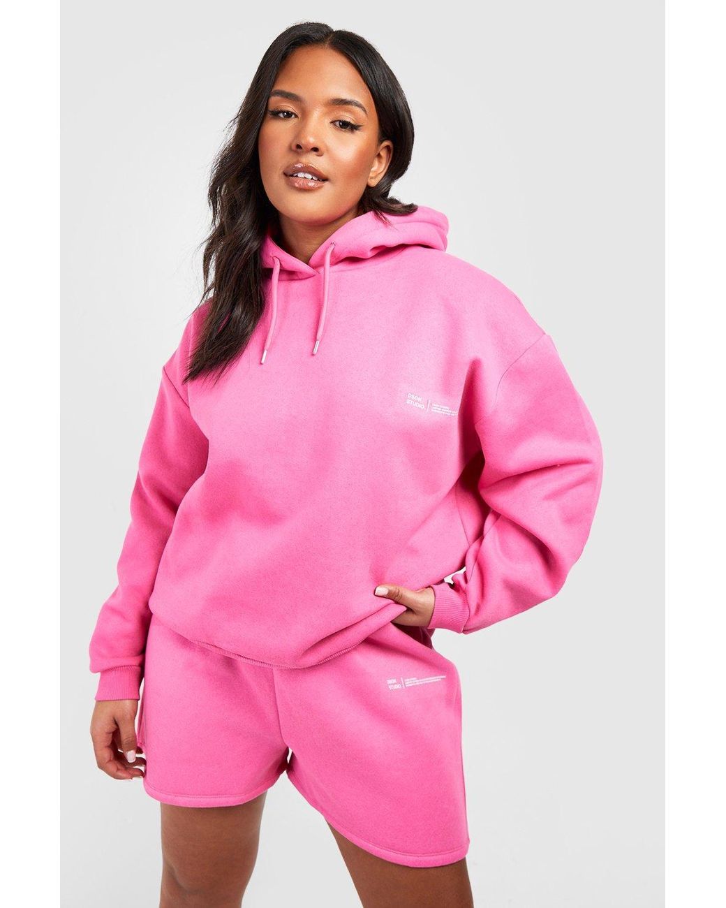 Boohoo Plus Dsgn Studio Pocket Print Short Hooded Tracksuit in Pink | Lyst  UK