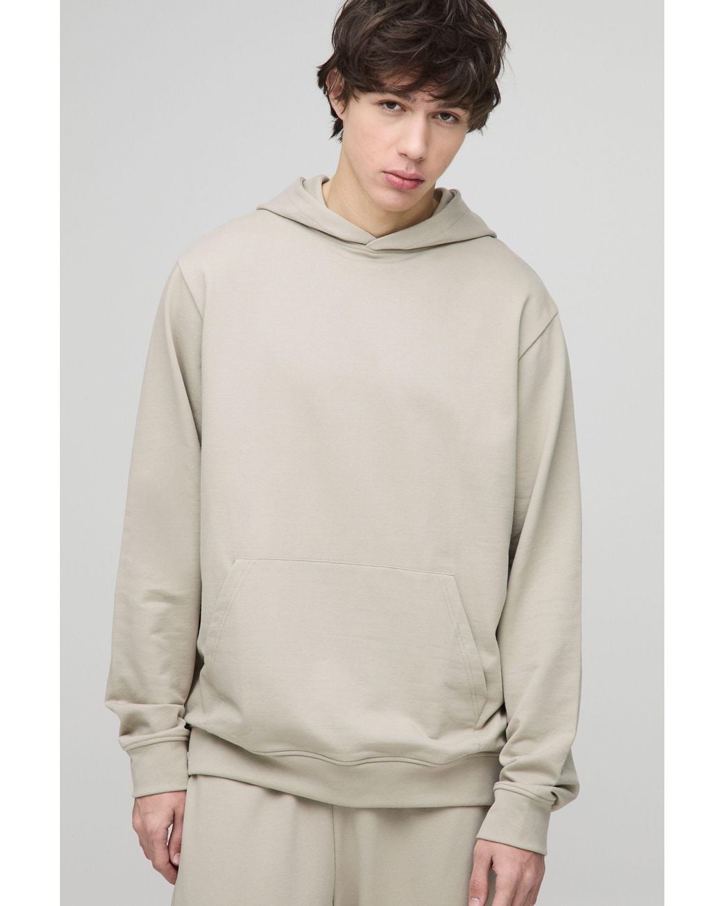 BoohooMAN Gray Tall Lightweight Loopback Regular Fit Basic Hoodie for men