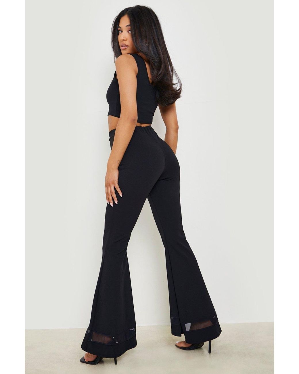 Boohoo Petite Mesh Insert Scuba Flare 