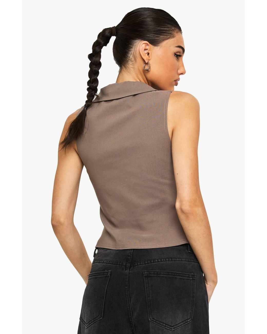 Boohoo Gray Bengaline Double Zip Collared Top