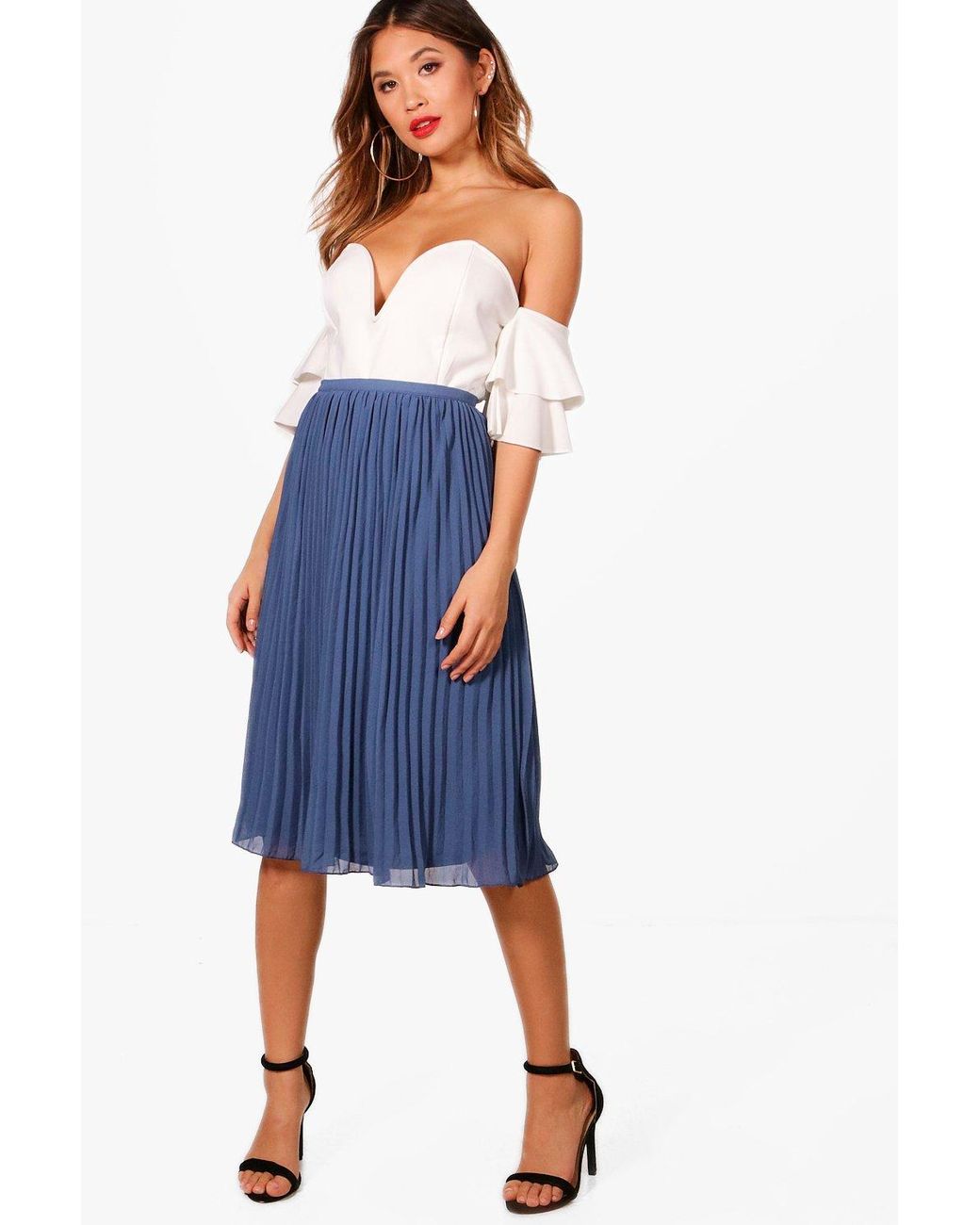 designer navy pleated skirt