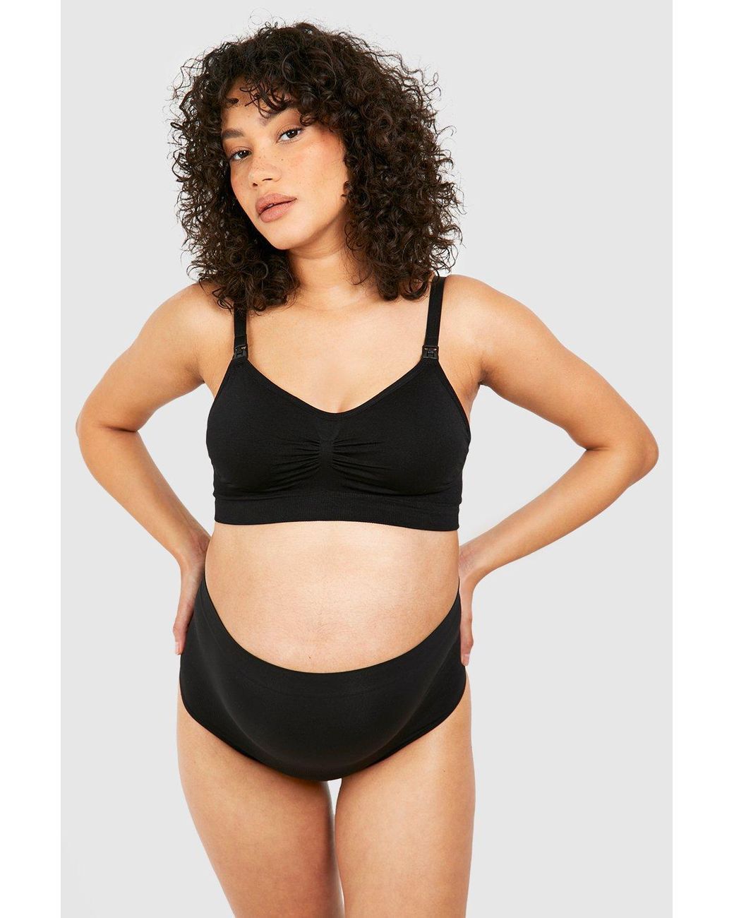Boohoo Maternity Seamless Bump Support Brief & Thong 2 Pack in Black