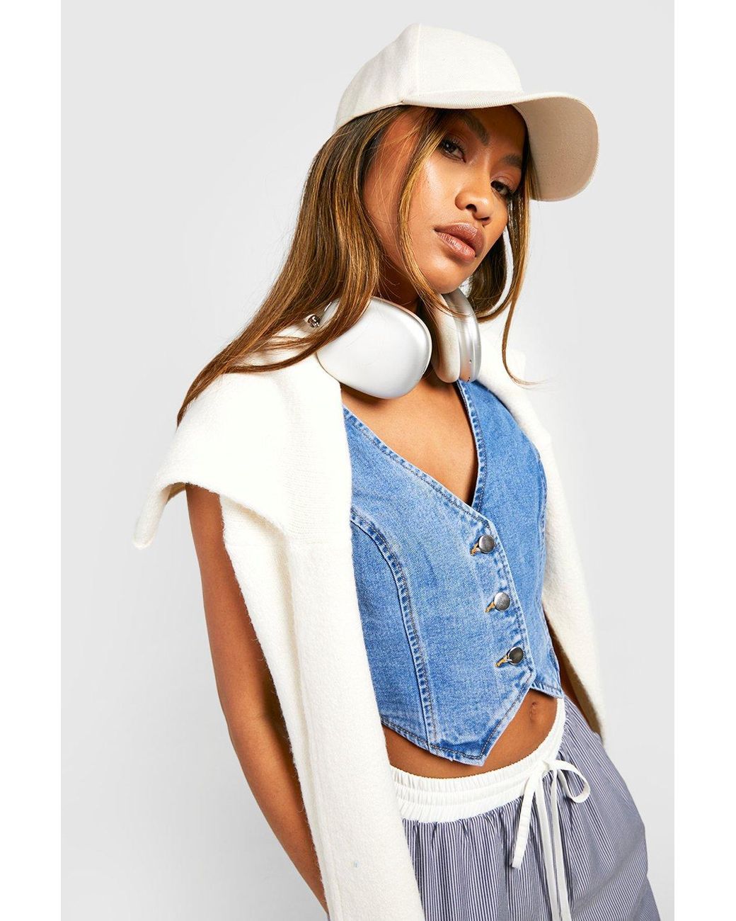 Boohoo Denim Waistcoat in Blue Lyst