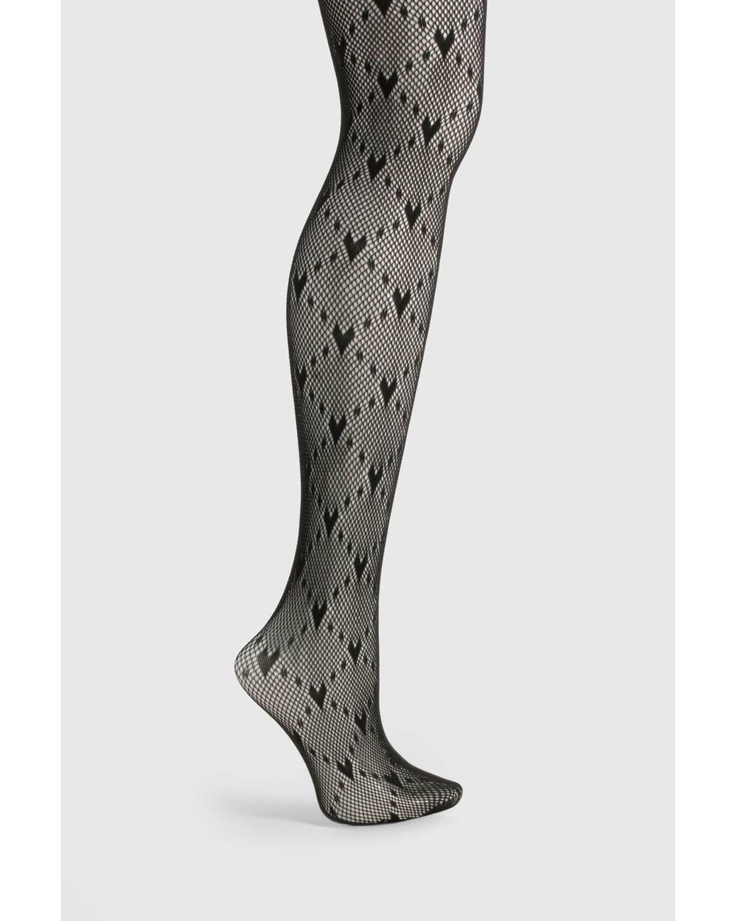 Boohoo Heart Pattern Tights in Black | Lyst