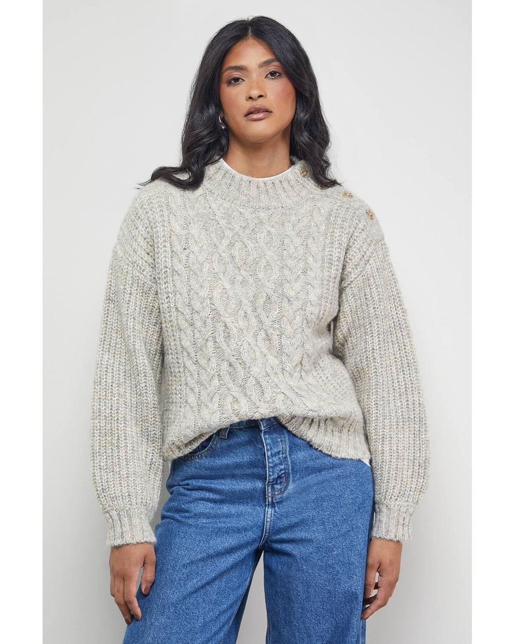 Warehouse Blue Twist Neck Cable Sweater