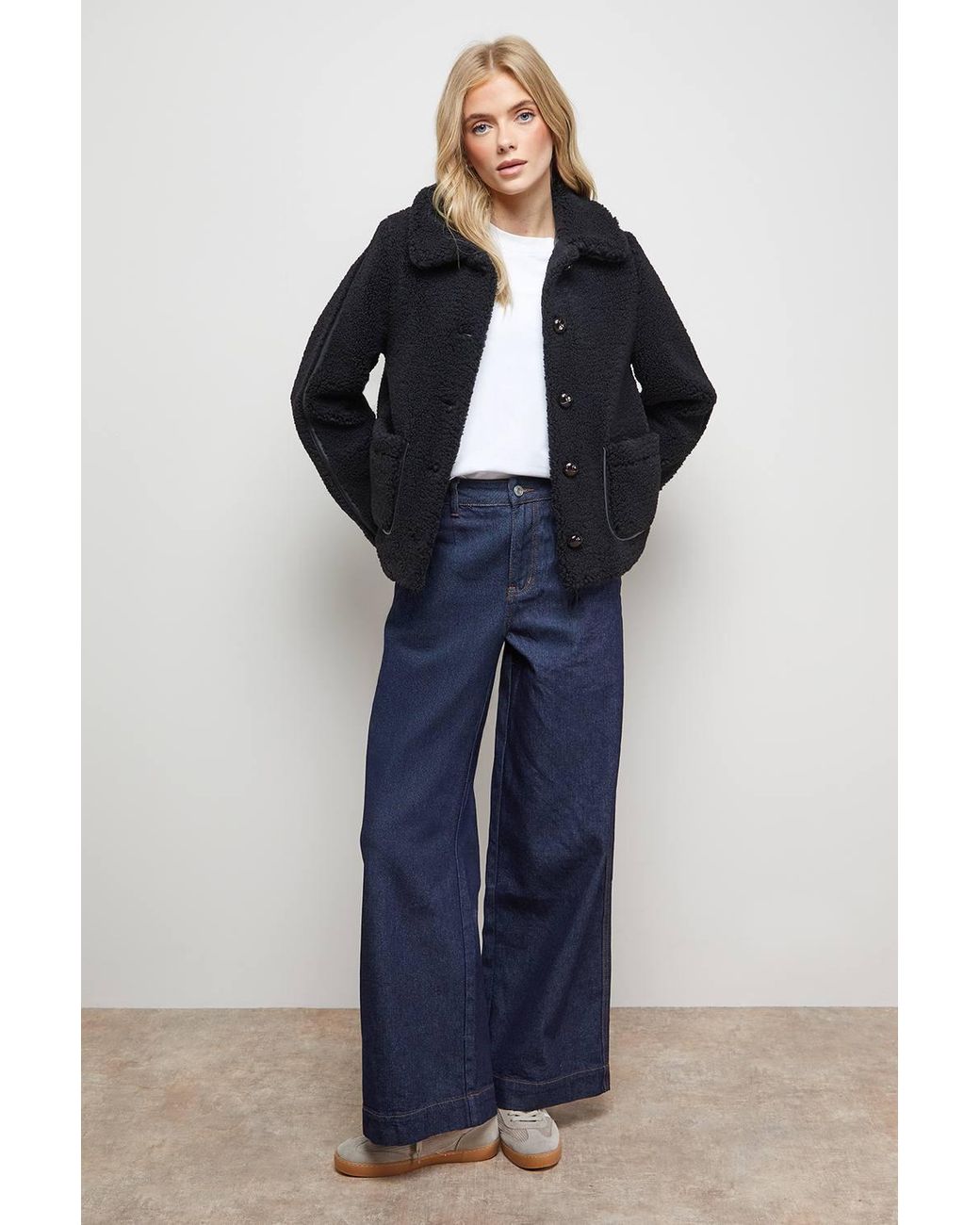 Oasis Black Teddy Shearling Button Through Short Jacket