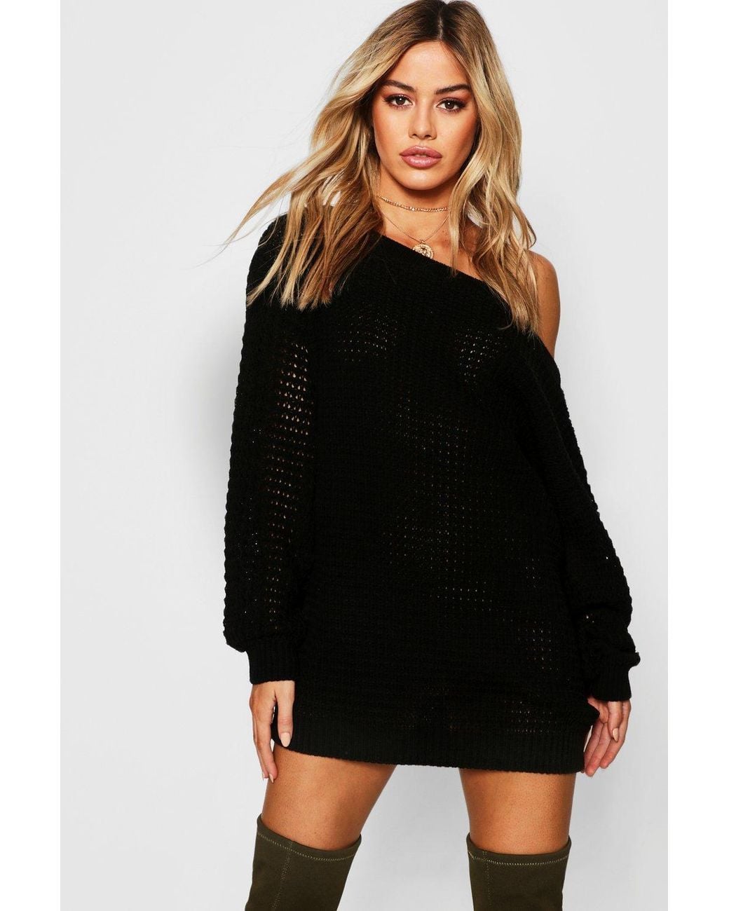 black off the shoulder sweater dress