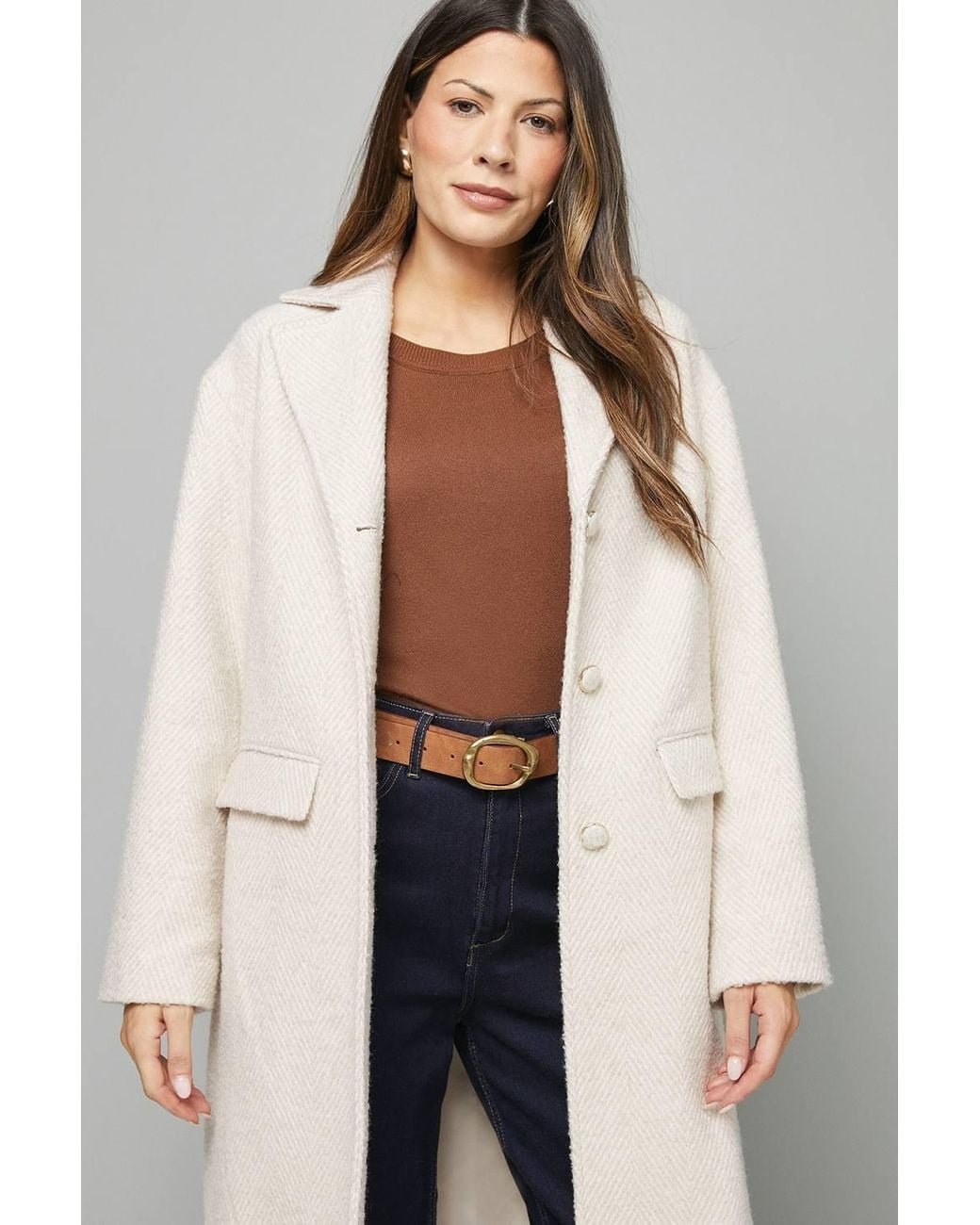 Wallis Natural Collared Cuff Detail Maxi Coat