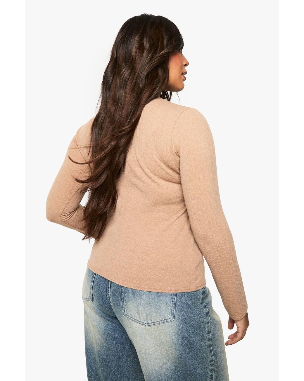 Boohoo Blue Plus Ripple Rib Button Down Top