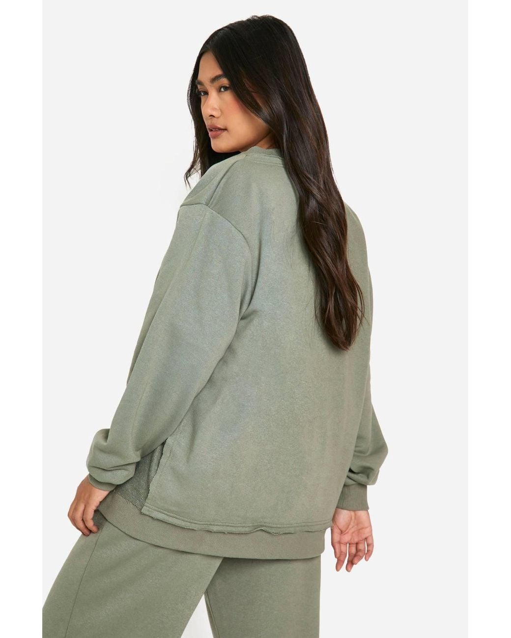 Boohoo Green Reverse Loopback Pannelled V Neck Sweatshirt