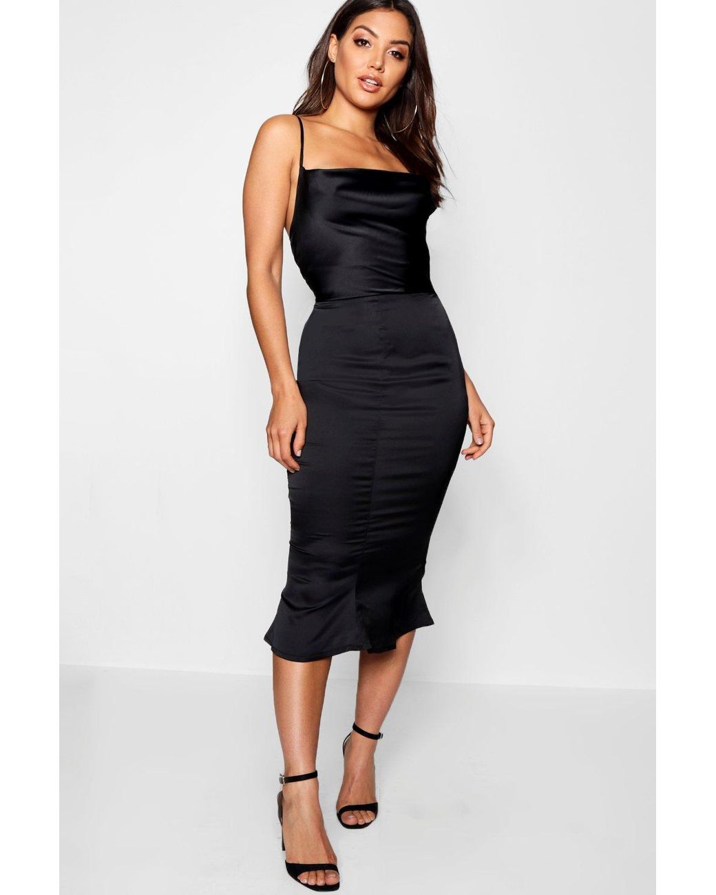 satin cowl neck midi