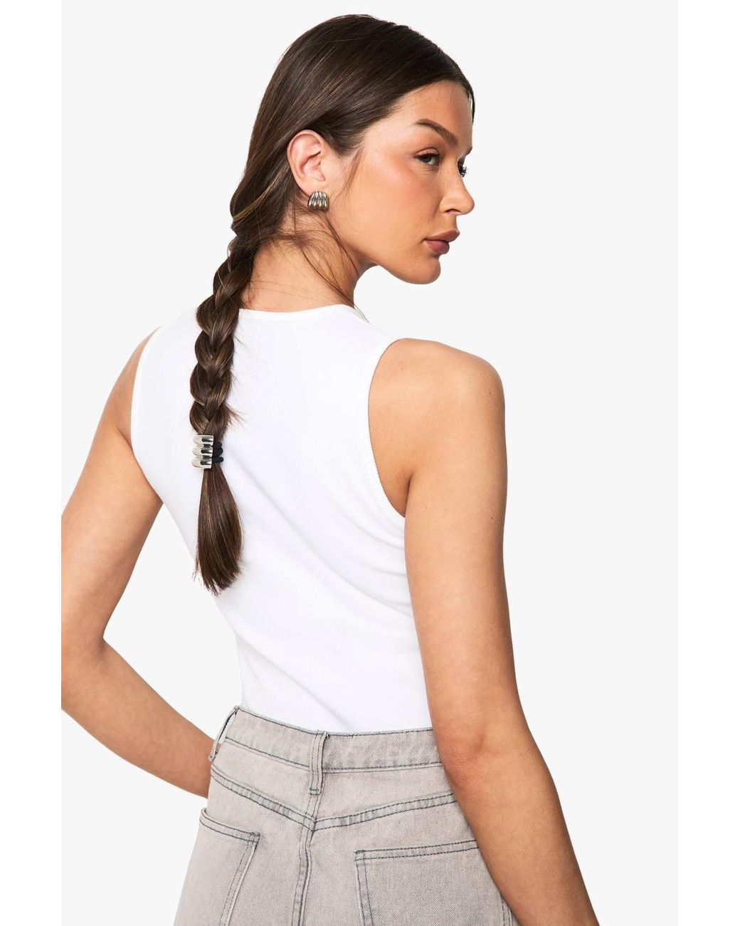 Boohoo White Rib Zip Through Sleeveless Top