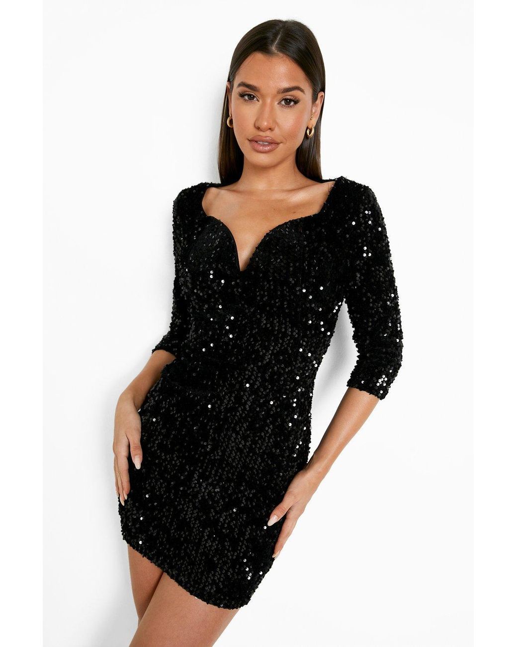 Boohoo Sequin Bodycon Party Dress in Black | Lyst