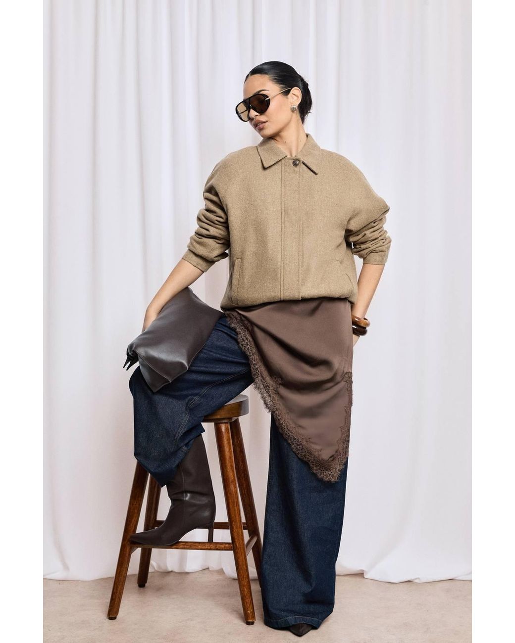 Boohoo Natural Wool Blend Zip Front Jacket