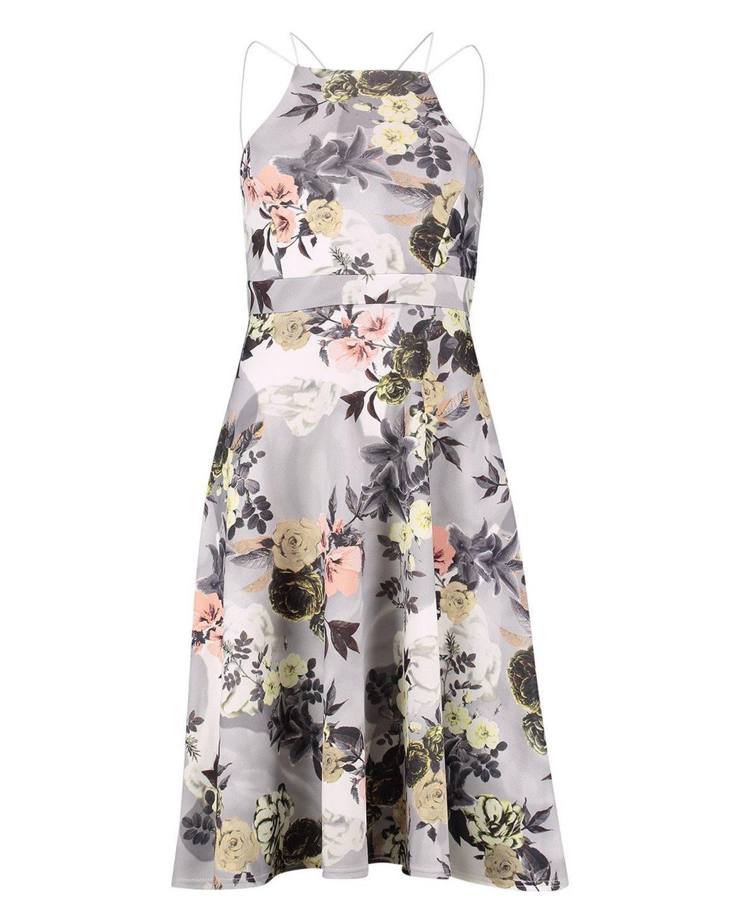 floral print strappy full skater dress