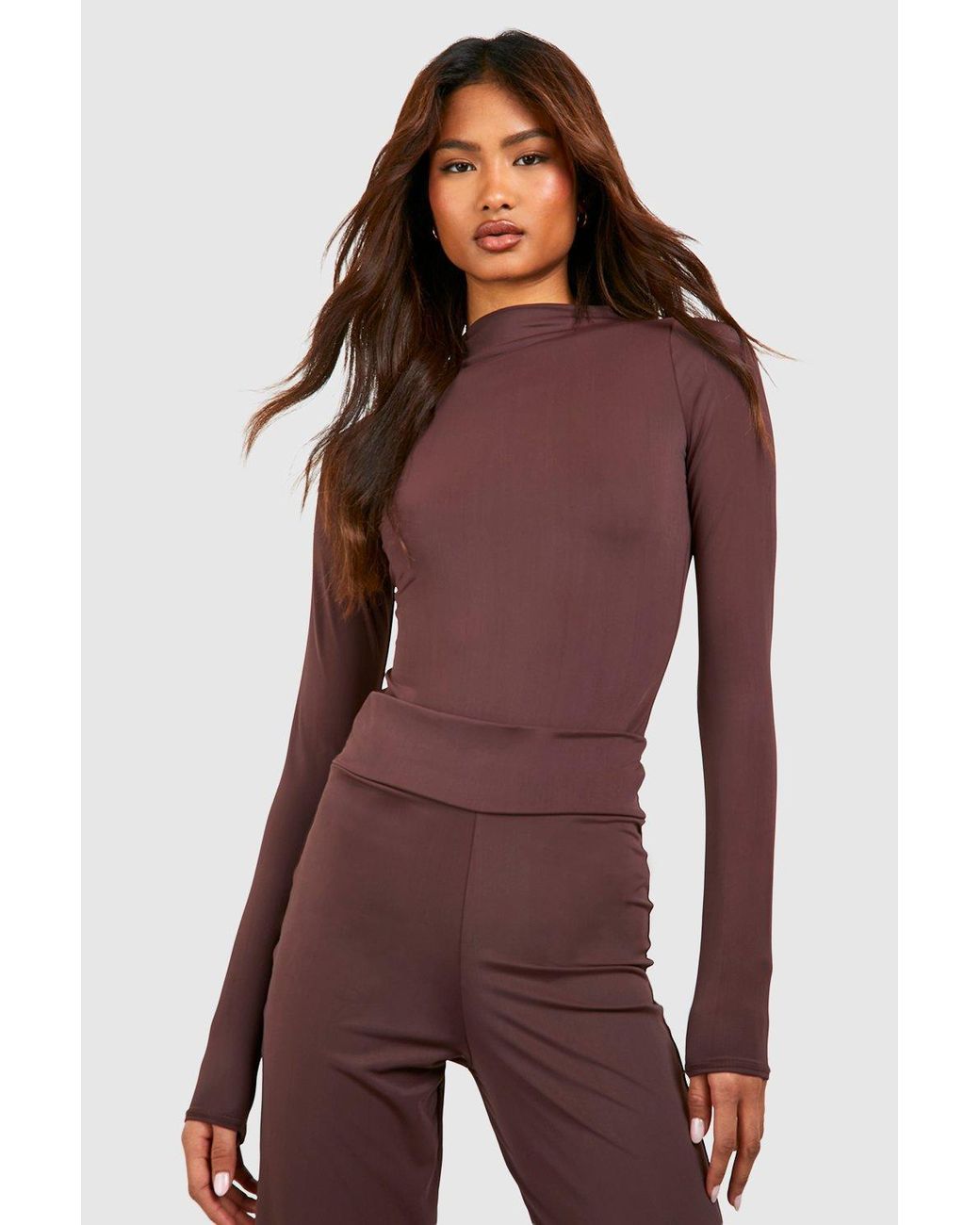 Buy Boohoo Tall Soft Ribbed Notch Neck Long Sleeves Bodysuit Top