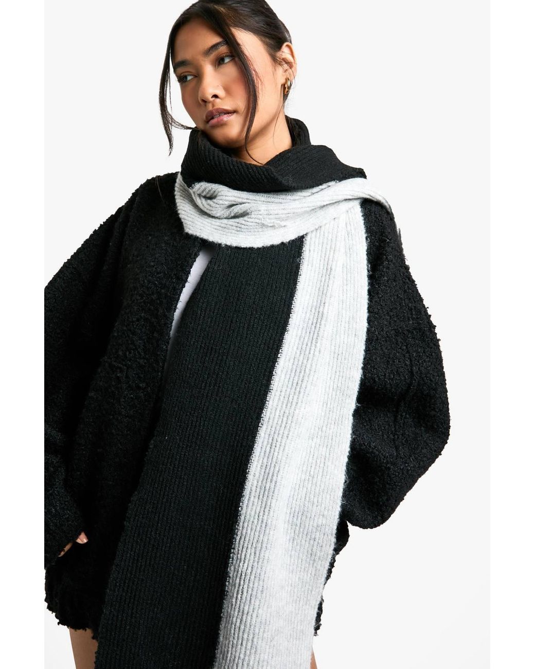 Boohoo Black Colour Block Ribbed Scarf