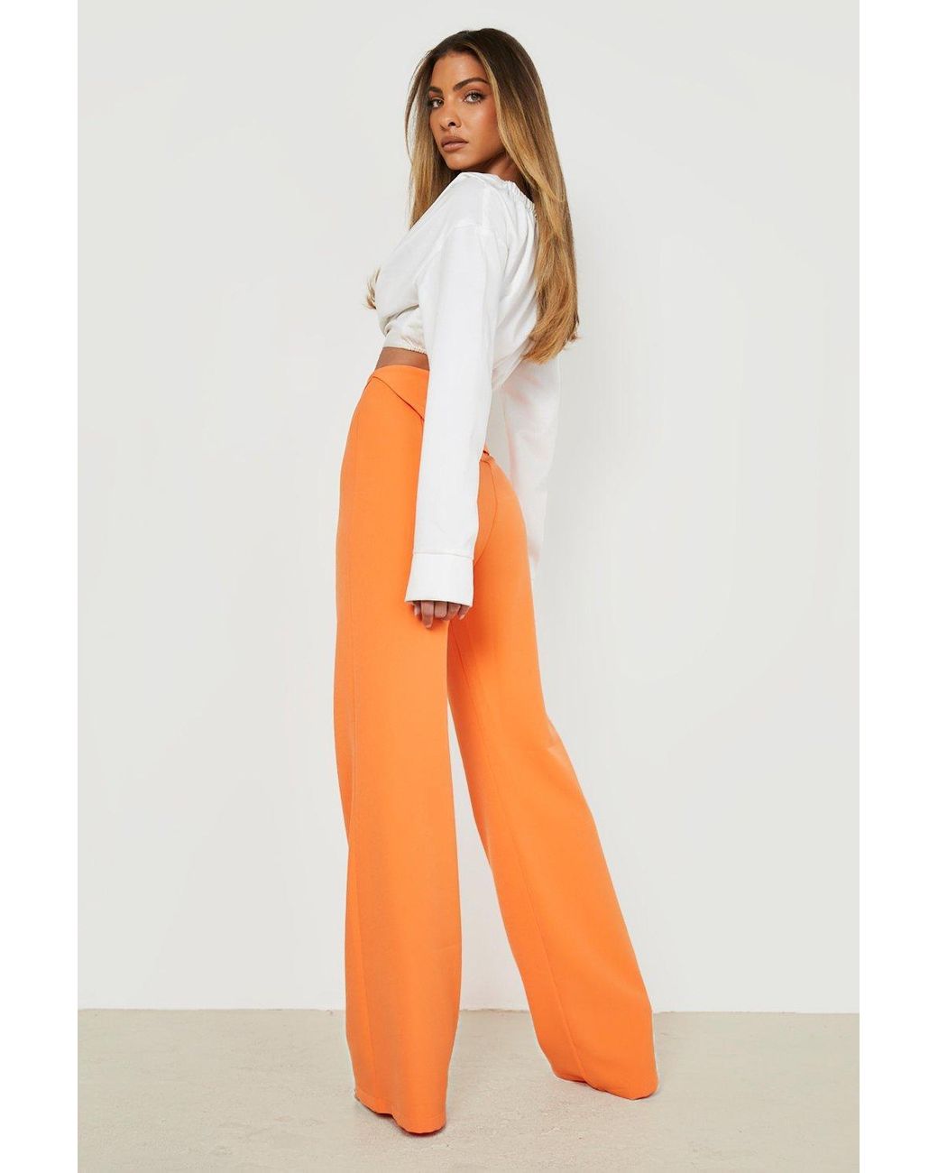 Orange Straight Pants With Elasticated Waist