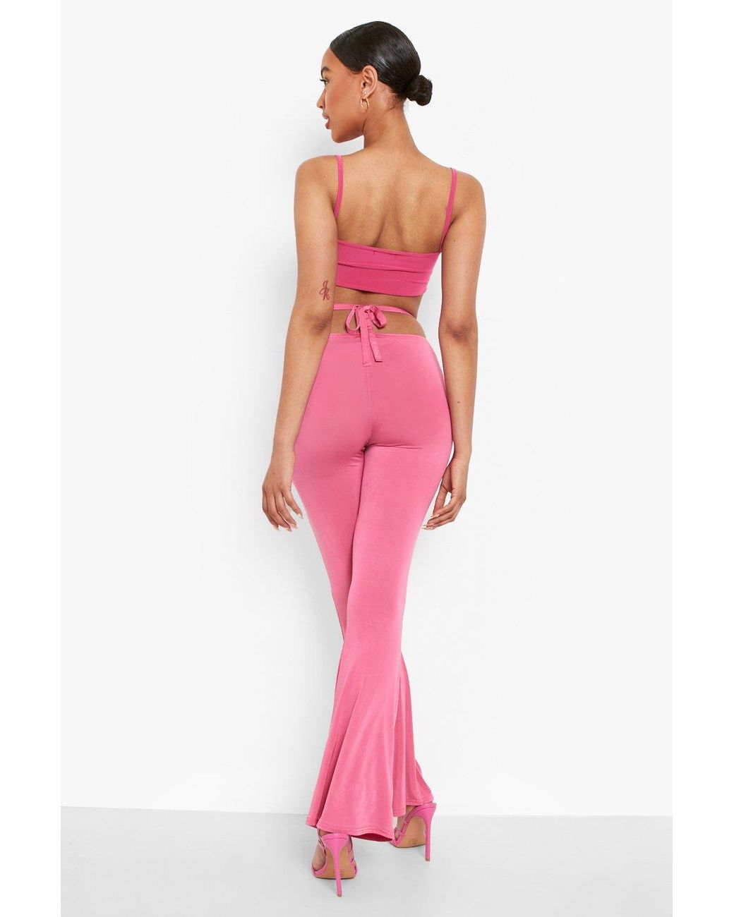Boohoo Thong Detail Slinky Flare Pants 