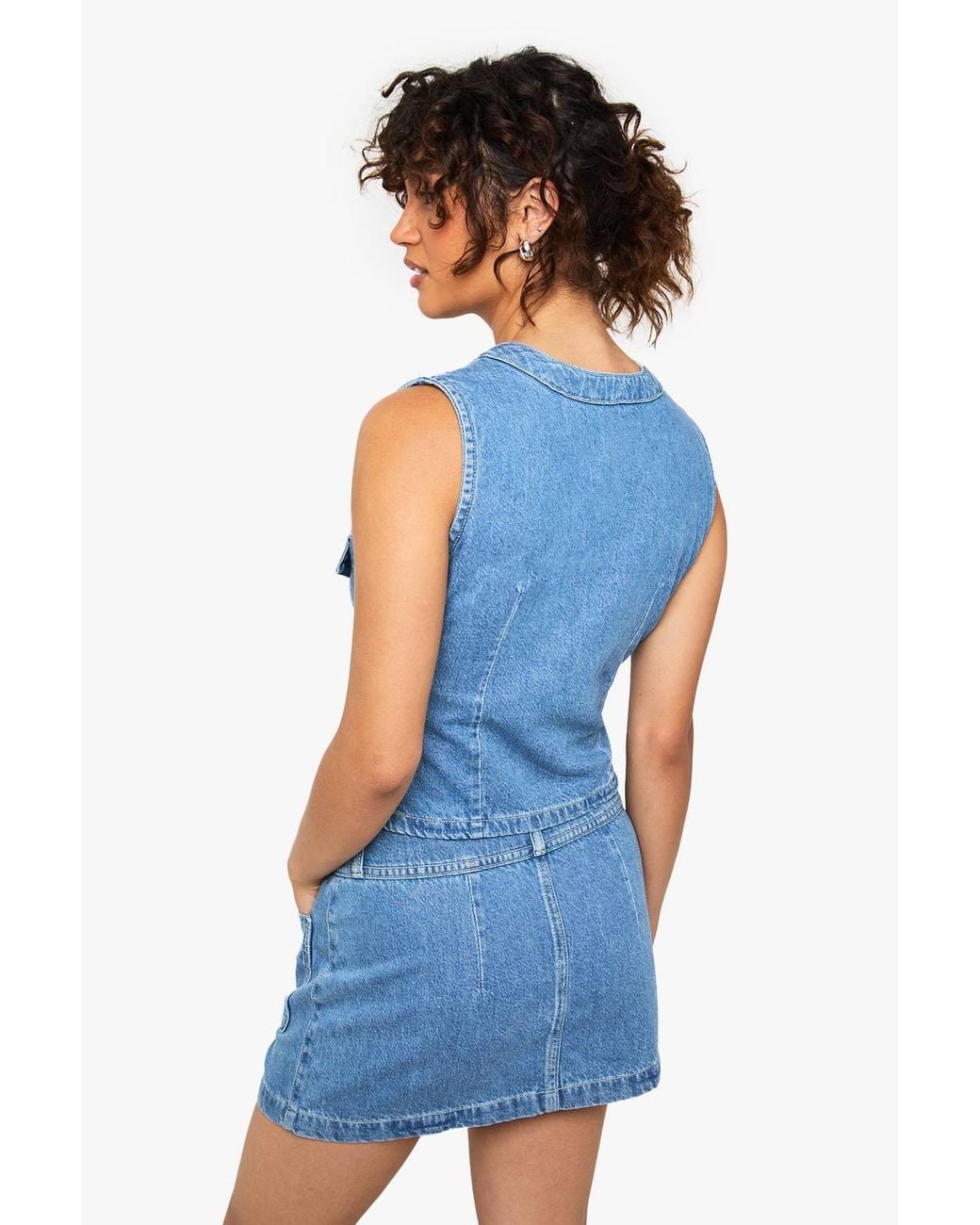 Boohoo Blue Button Down Denim Waistcoat