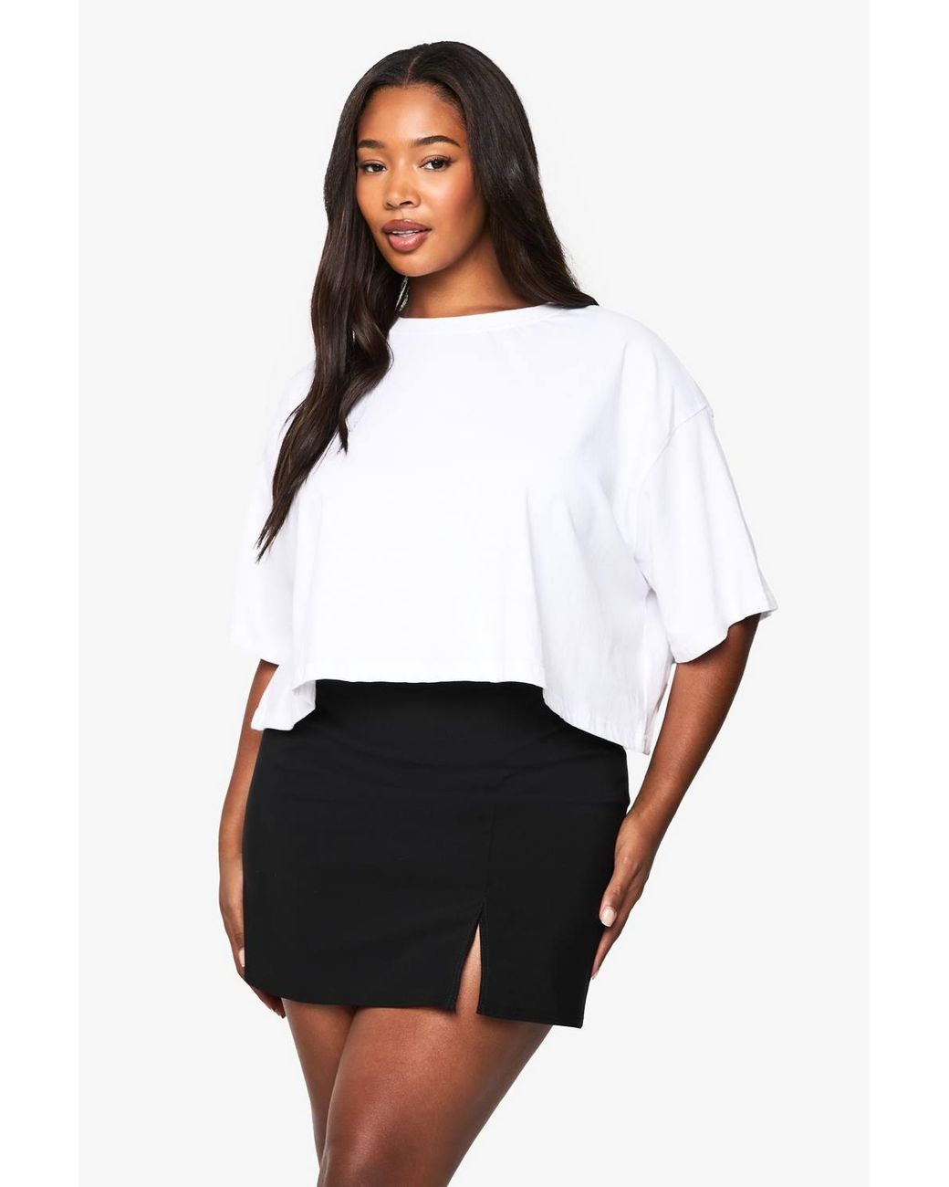 Boohoo White Plus Bengaline Split Aline Skirt