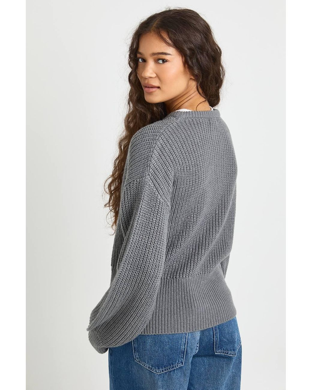 Boohoo Gray Toggle Button High Neck Knit Cardigan