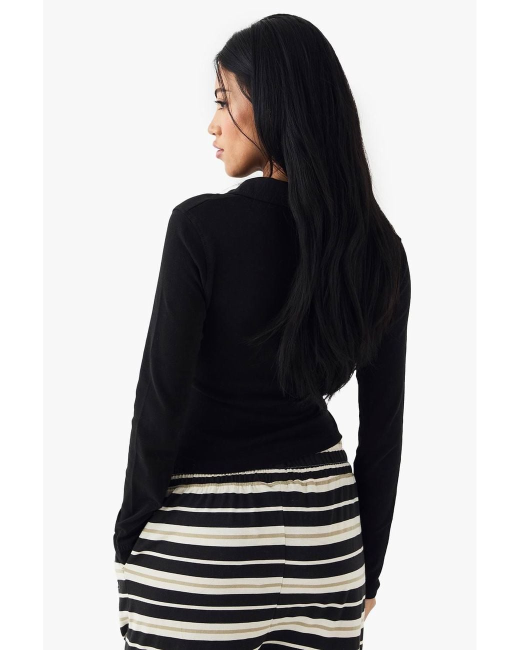 DSGN Studio Black Button Through Collared Fitted Top