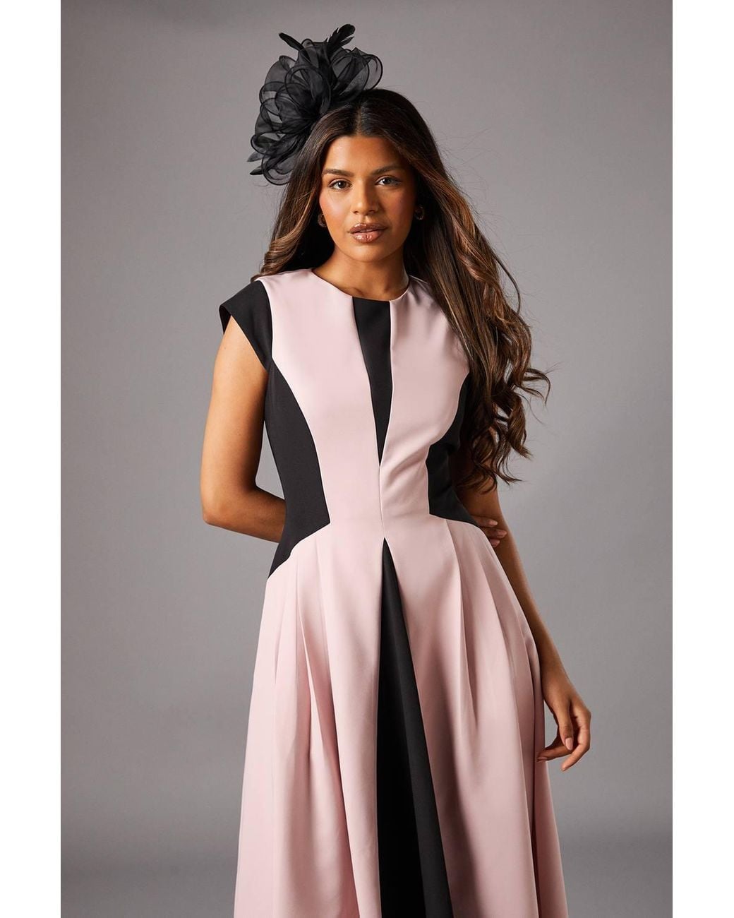 Coast Petite Crepe Colour Block Midi Dress in Pink | Lyst
